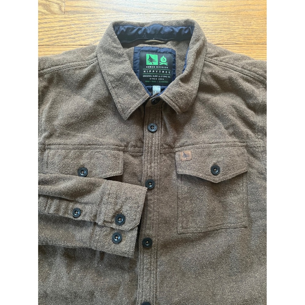 HippyTree Nomad Division Mens Brown Cotton Twill Flannel Button Down Shirt Large